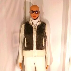 Like New LAETITIA Grey Faux Fur/ White Sweater Vest.